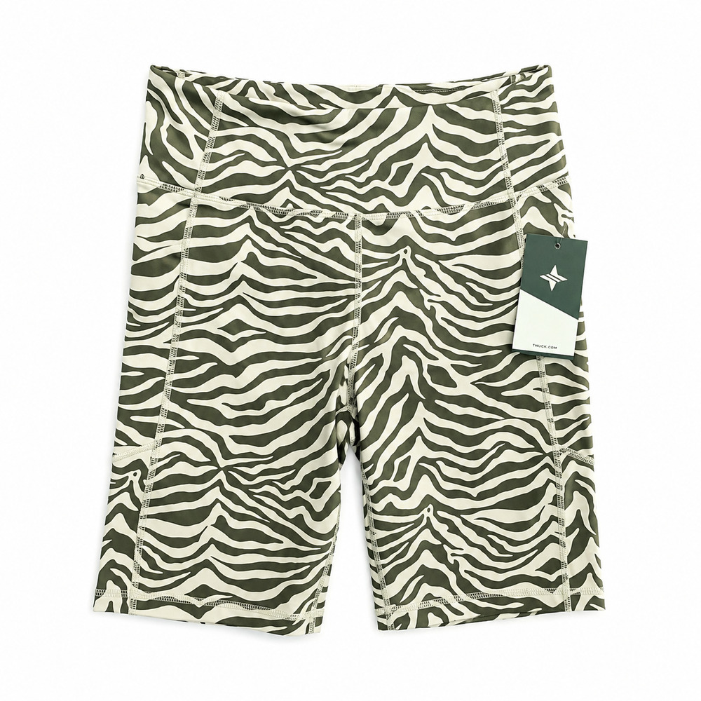 Tuckernuck Tnuck Sport Bike Shorts Womens Size Small Olive Green Zebra Print NWT